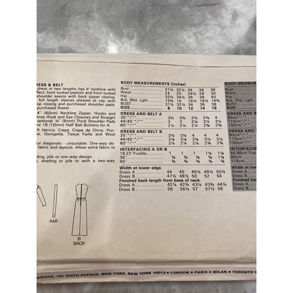 Butterick Vintage Cut Misses Dress and Belt Size 14 Pattern No 4186 - Picture 5 of 8